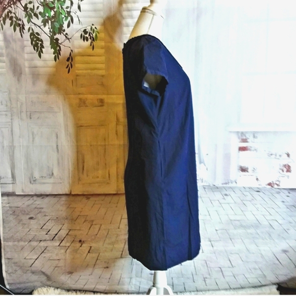 J. Crew Portico Navy Blue Basket Weave Neckline Dress Size 6 - Picture 3 of 7